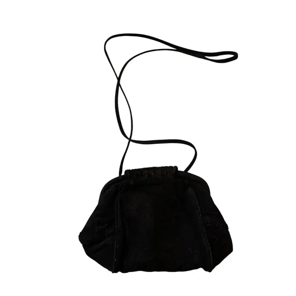 VTG Byrnes & Baker Handbag Snap Clutch Shoulder Strap Black Leather‎ Embellished